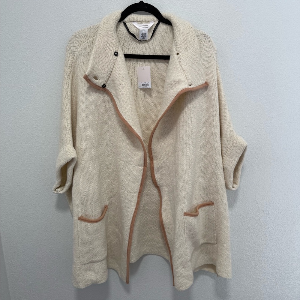 Lauren Conrad Cream Open Front Cape with Tan Trim ONE SIZE